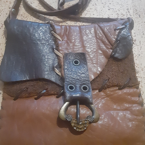 Vintage Boho Brown Genuine Leather Crossbody Purse/ Bag- Size Small - Picture 5 of 12